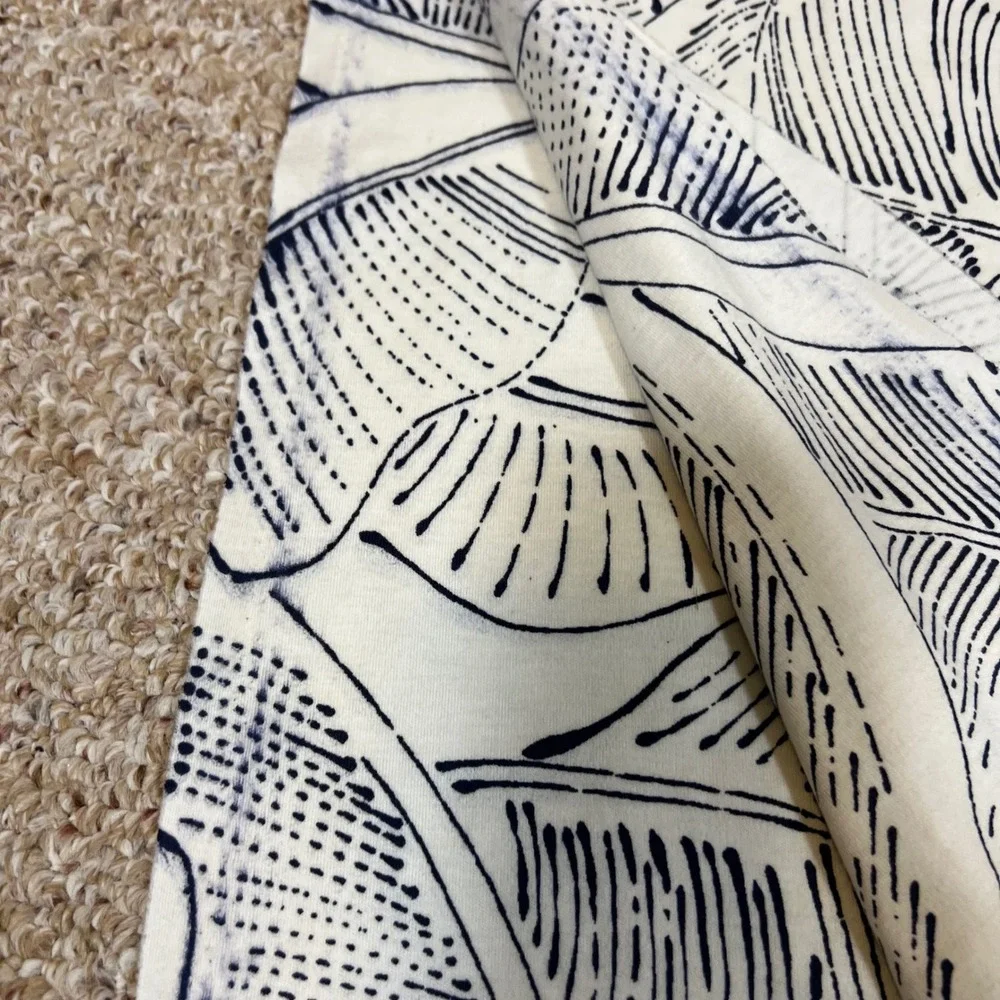 Tropical Banana Leaf Print Fabric Cream Navy Blue Botanical Knit 1.5 Yards